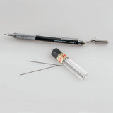 Pentel Graphgear 500 kalem, sökülmüş silgili başlık ve 0.5 mm 2H uç tüpü bir arada