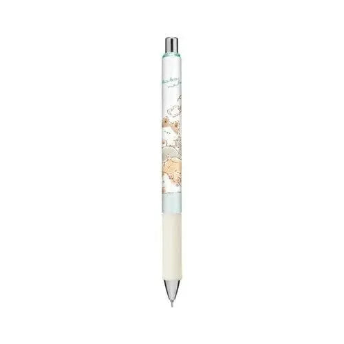 Pentel Energel Crux kalem, beyaz gövde üzerinde pastel hayvan deseni ve krem lastik kavrama, 0.5 mm