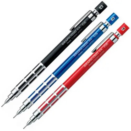 Pentel Graph 1000 CS versatil kalem, siyah, mavi ve kırmızı üç renk yan yana, 0.5 mm