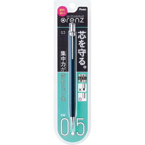 Pentel Orenz versatil kalem lacivert, turkuaz zeminli blister ambalajında, 0.5 mm