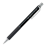 Pentel Orenz Metal Grip versatil kalem siyah gövde, PP1005G ve 0.5 baskısıyla tam boy çapraz görünüm