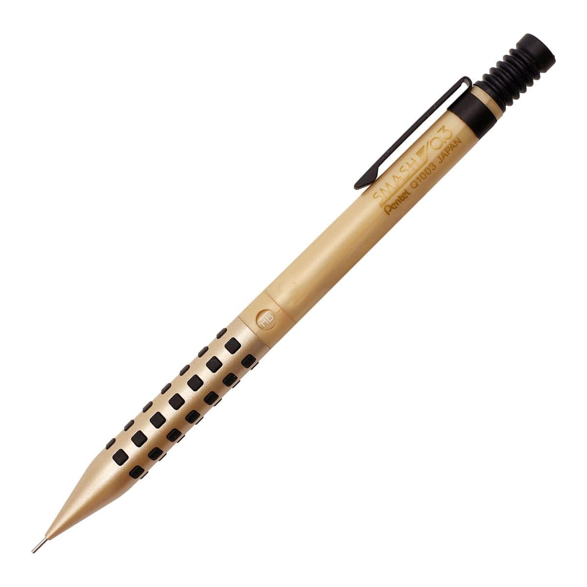 Pentel Smash Q1003-XKS versatil kalem şampanya altını gövde, siyah kareli kavrama, tam boy, 0.3 mm