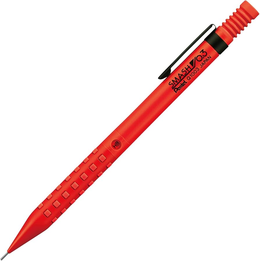 Pentel Smash versatil kalem kırmızı gövde, siyah klips ve kare kabartmalı kavrama, 0.3 mm