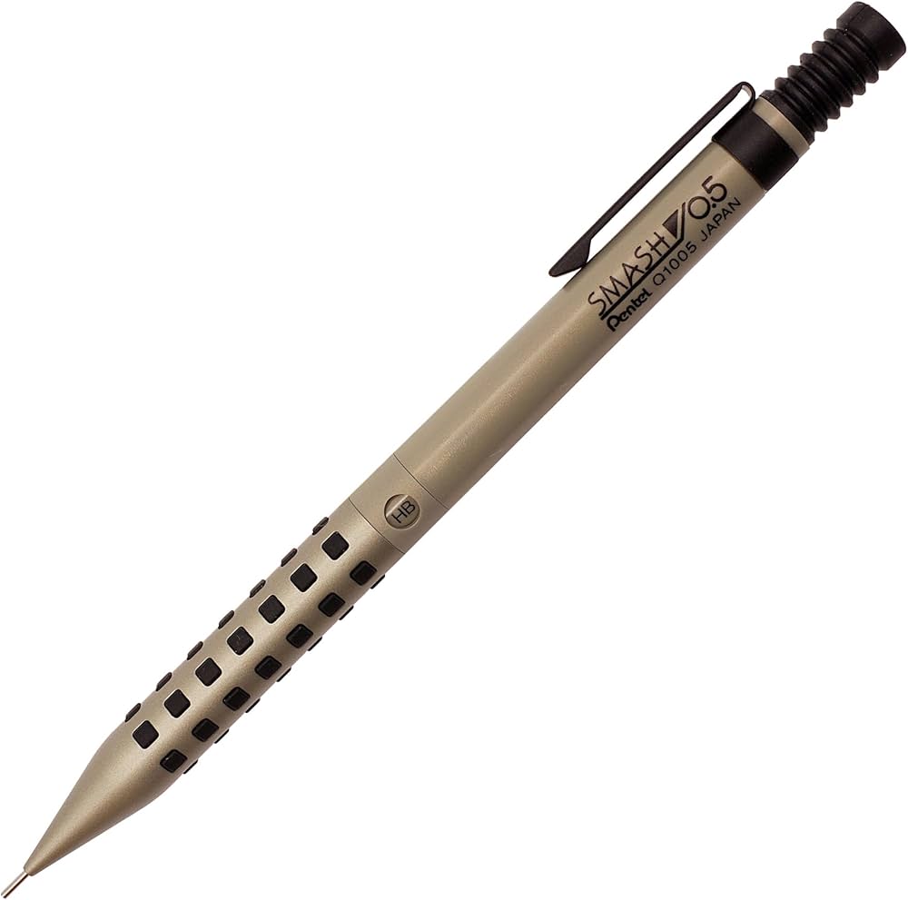 Pentel Smash Q1005-GMKS versatil kalem şampanya gövde ve siyah kare kavrama noktaları, 0.5 mm