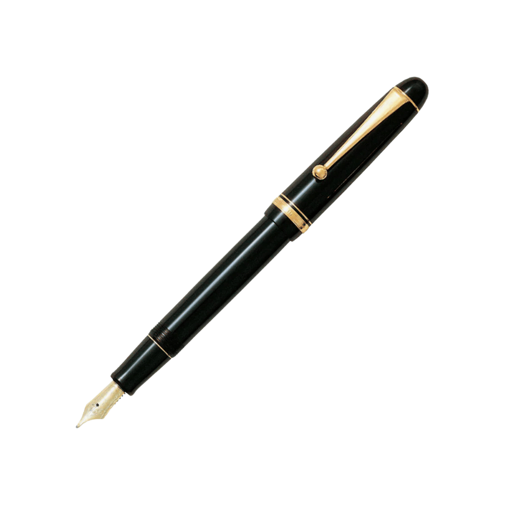 Pilot Custom 74 dolma kalem parlak siyah reçine gövde ve altın rengi uç, kapağı takılı tam boy, M uç