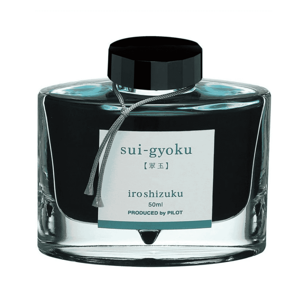 Pilot Iroshizuku Sui-Gyoku şişe mürekkep, cam şişe ve siyah kapak, 50 ml etiketli