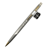 Pilot vintage fırçalanmış metal versatil kalem, altın klipsli gümüş gövde ve orijinal fiyat etiketi, 0.5 mm