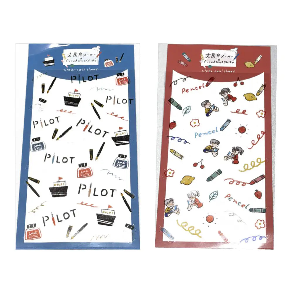 Furukawa Shiko × Japon Kırtasiye Şeffaf Sticker Seti - Pilot & Pentel Desenleri