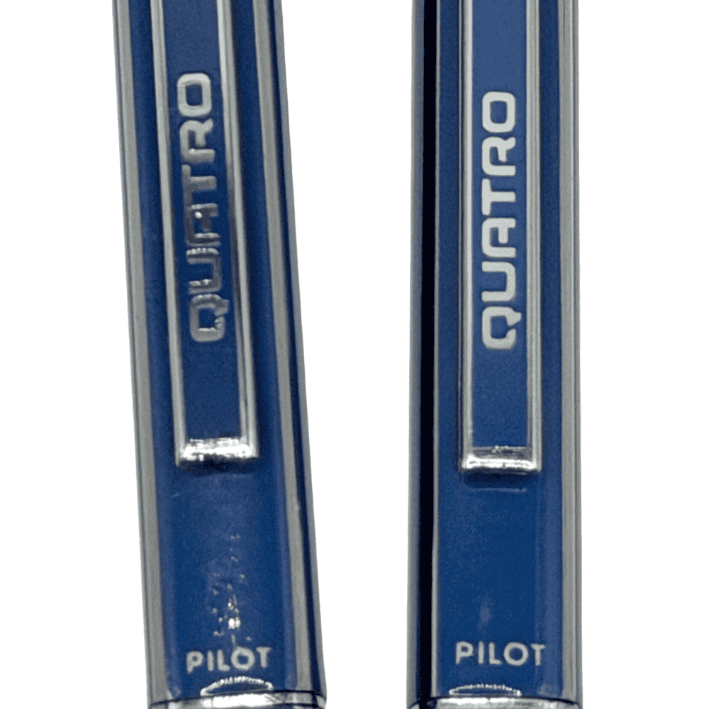 Pilot Quatro kalemlerin gövdesindeki QUATRO ve PILOT yazılarının dik makro çekimi