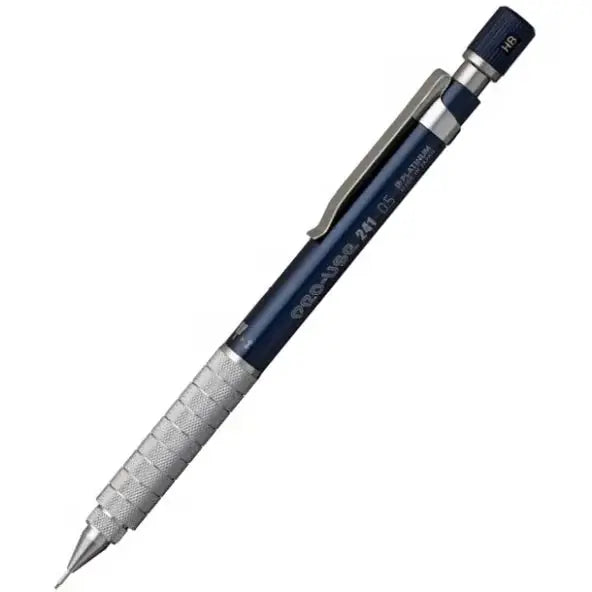 Platinum Pro-Use 241 versatil kalem lacivert gövde, tırtıklı metal kavrama ve HB başlık, 0.5 mm