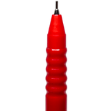 Rotring Tikky Double Push kalemin dışarı çıkmış ince metal uç borusu, kırmızı koni makro çekim