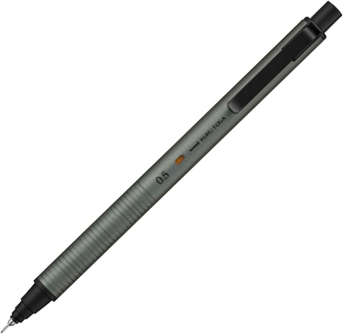 Uni Kuru Toga Metal versatil kalem Phantom Gray gövde, yivli kavrama ve siyah klips, 0.5 mm