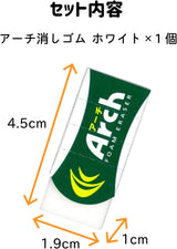 Sakura Arch 60 silginin ölçü şeması; 4,5 cm boy, 1,9 cm en ve 1 cm kalınlık, set içeriği tek silgi