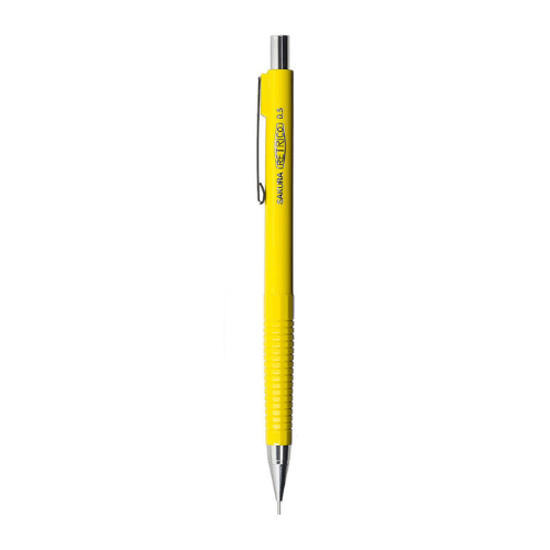 Sakura Retrico versatil kalem canlı sarı gövde, tam boy dikey görünüm, 0.5 mm