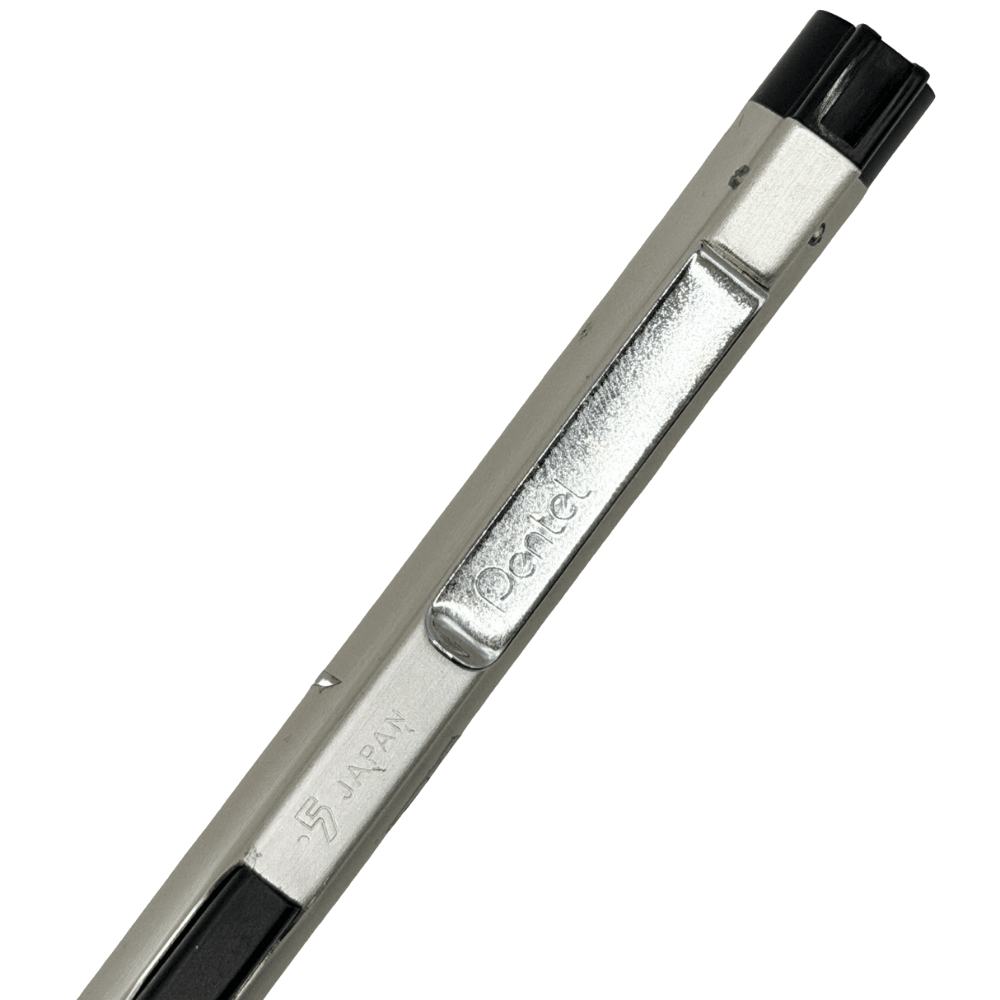 Pentel PD-1055 üst gövdesi, Pentel yazılı metal klips, Japan damgası ve siyah tıklama başlığı