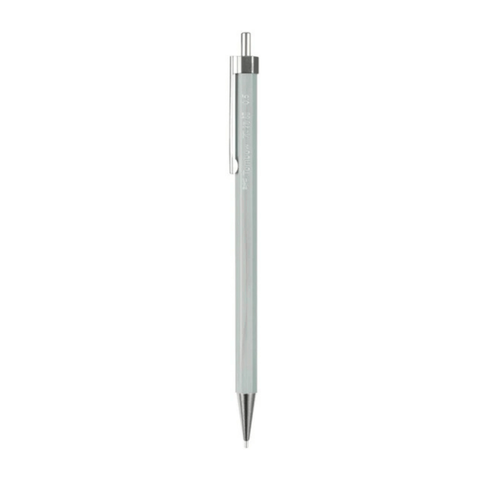 Tombow Ki-Monogatari gri mavi ahşap gövde, dik konumda tam boy, krom klips ve koni uç