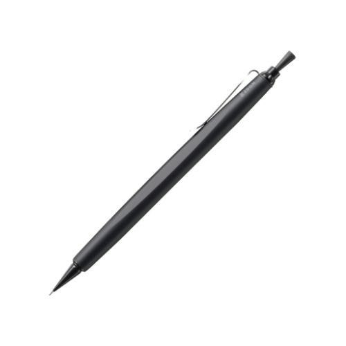 Tombow Zoom L2 versatil kalem mat siyah gövde çapraz duruş, konik metal uç görünür, 0.5 mm