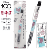 Tombow Mono Graph Disney Dumbo baskılı versatil kalem, açık mavi pul desenli gövde ve ambalajı