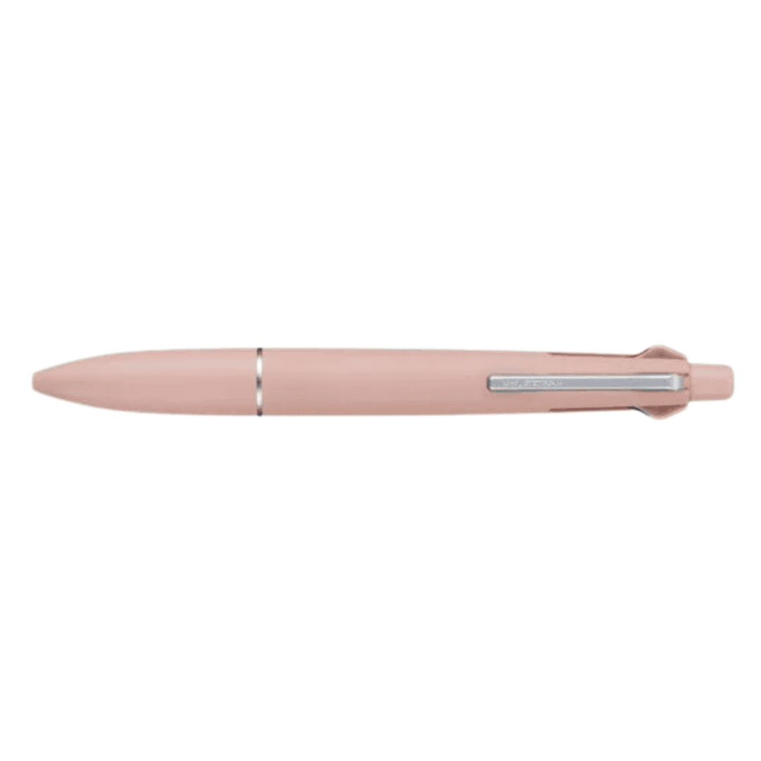 Uni Jetstream 4&1 Lite pudra pembe gövde, yatay tam boy görünüm, metal klips ve arka tıklama başlığı
