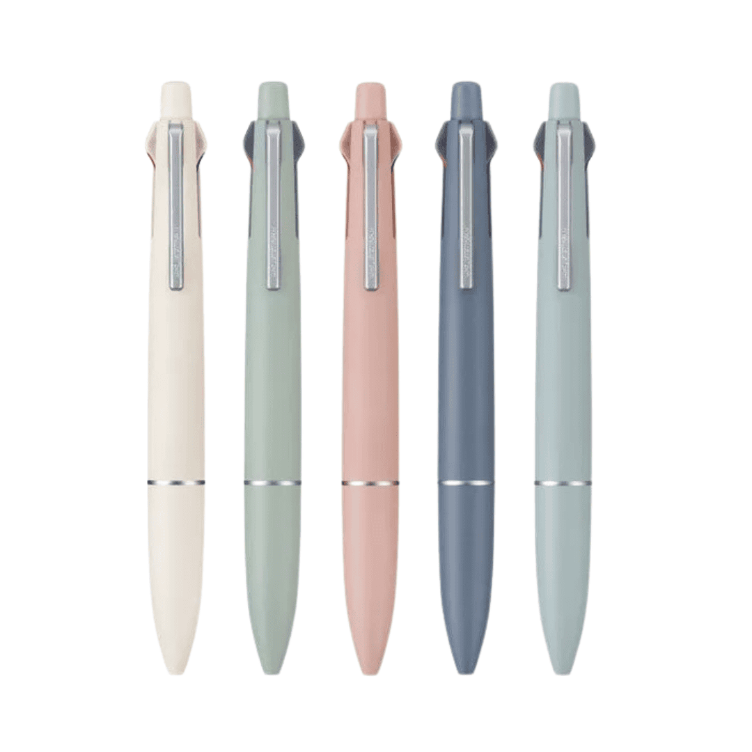 Uni Jetstream 4&1 Lite çok fonksiyonlu kalem, beş pastel gövde renginin yan yana dizilişi