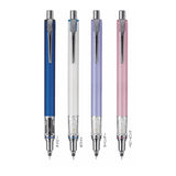 Uni Kuru Toga Advance versatil kalemin lacivert, beyaz, lavanta ve pembe seçenekleri yan yana, 0.3 mm