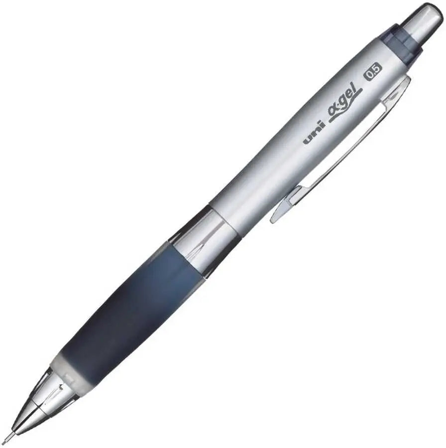 Uni Alpha-Gel Soft versatil kalem gümüş gövde ve koyu gri jel kavrama, tam boy, 0.5 mm