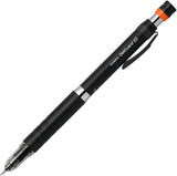 Zebra Delguard Type Lx versatil kalem siyah, tam boy çapraz görünüm, turuncu halkalı tıklama başlığı, 0.5 mm